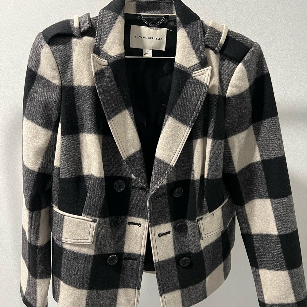 Black and White Plaid Wool Banana Republic Jacket